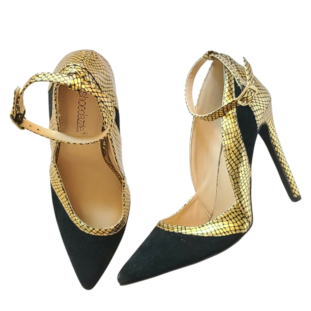 Shoe Dazzle Shivani Faux Suede Mary Jane Pointy toe Heeled Pumps Size 6.5